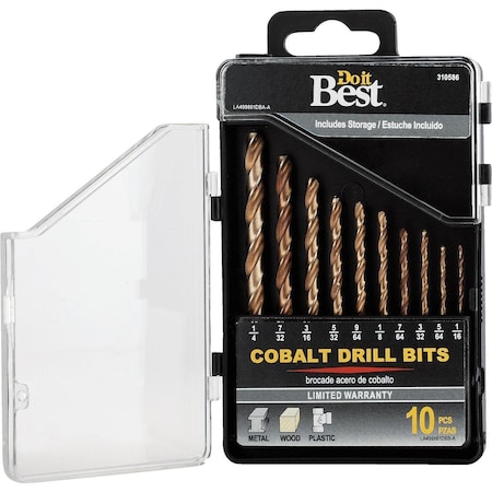 All-Source 10-Piece Cobalt Drill Bit Set, 1/16 In. thru 1/4 In. 499861DB